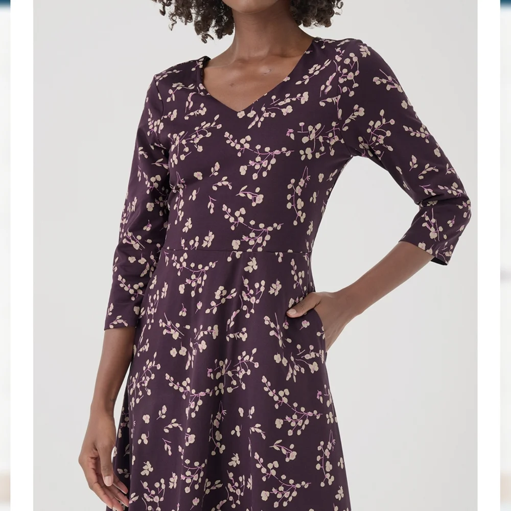 NWT Pact Organic Sustainable Cotton Fit & Flare Floral  Midi Dress Sz M - Picture 4 of 9